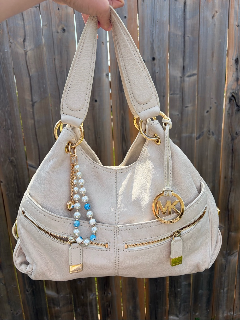 Michael Kors Cream Leather Hobo style  Shoulder Bag with Gold Hardware